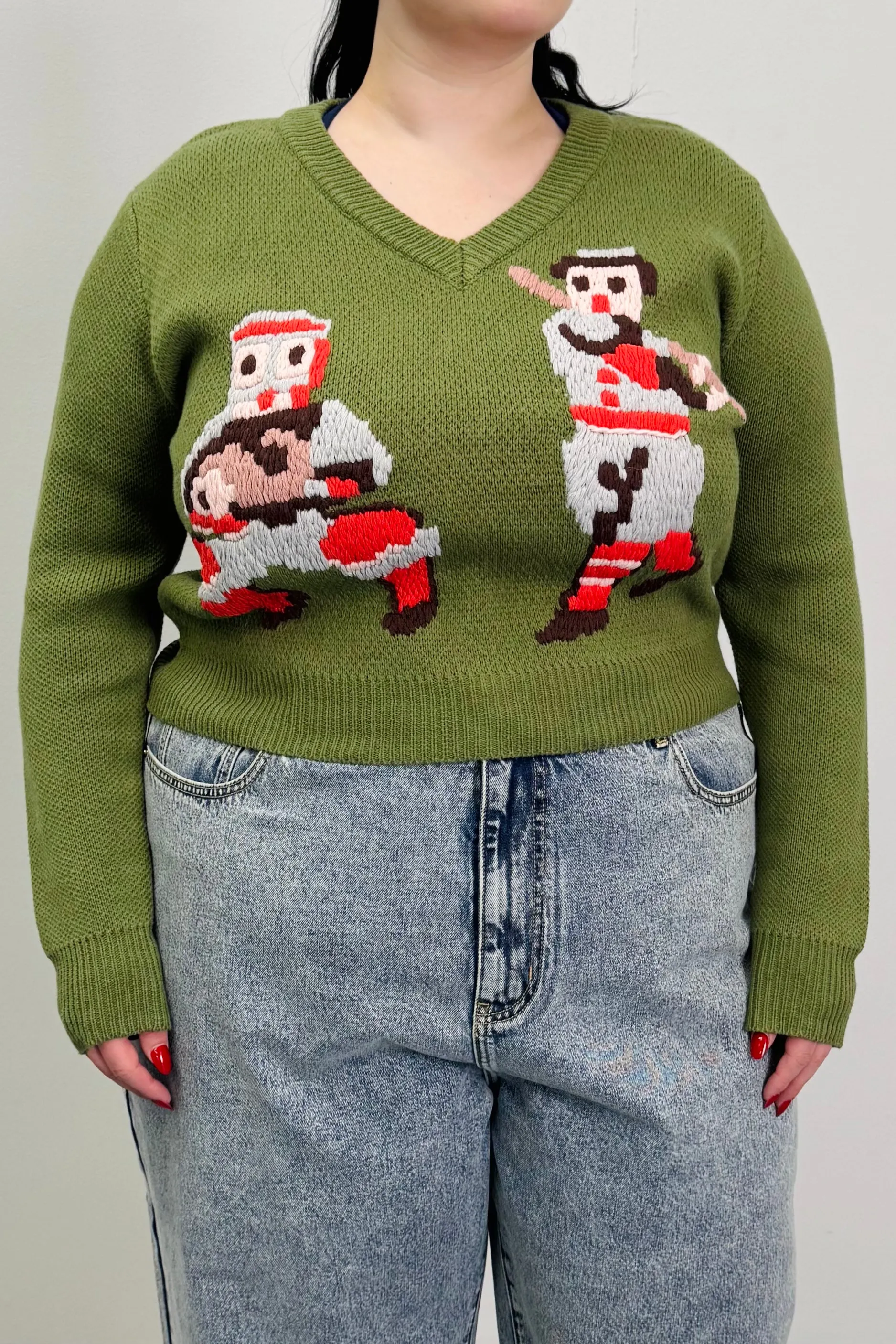 SAMPLE #130 - XL Baseball Green Cotton Sweater sold by Fashion Brand Company