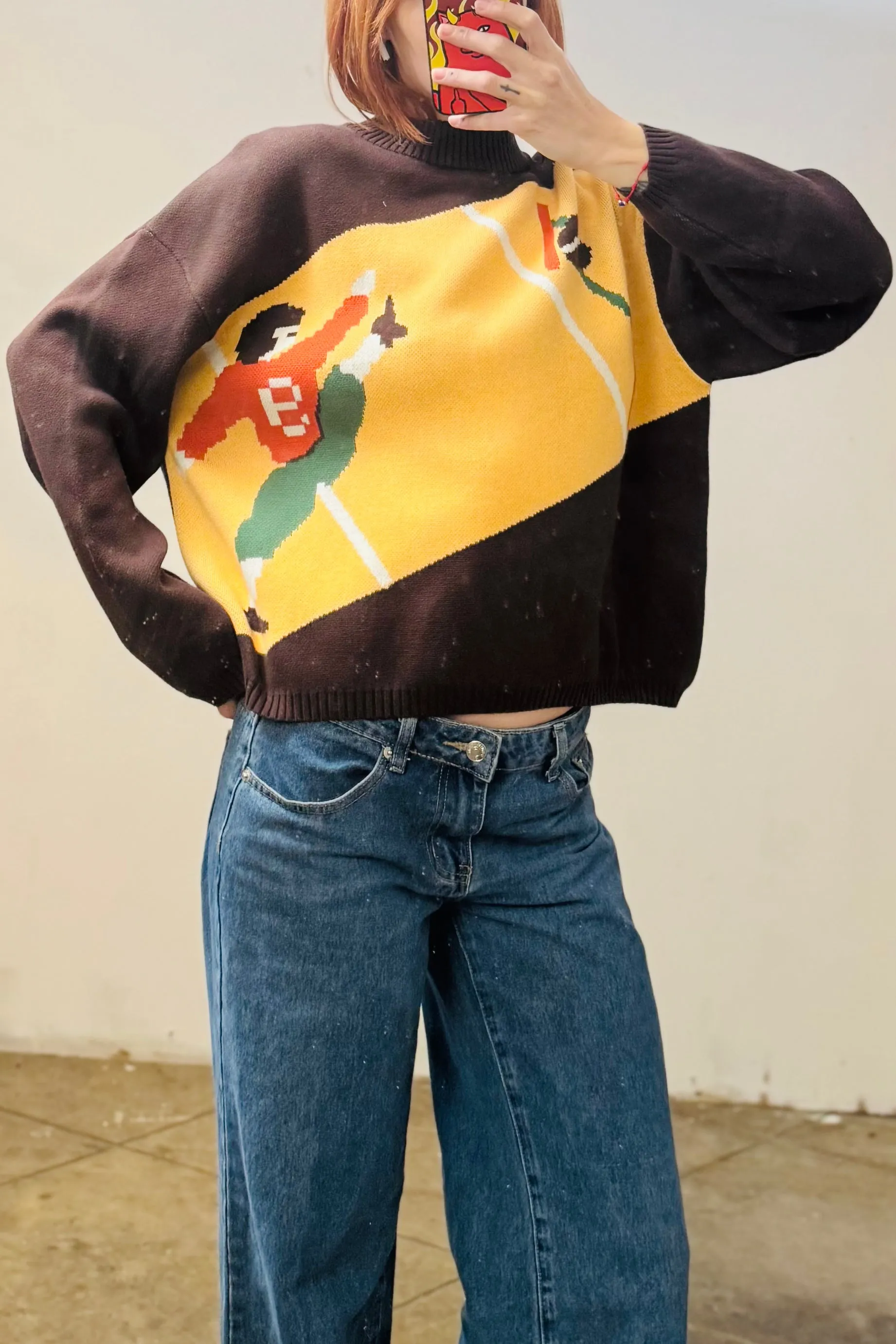 SAMPLE #187- M Brown Football Cotton Sweater sold by Fashion Brand Company