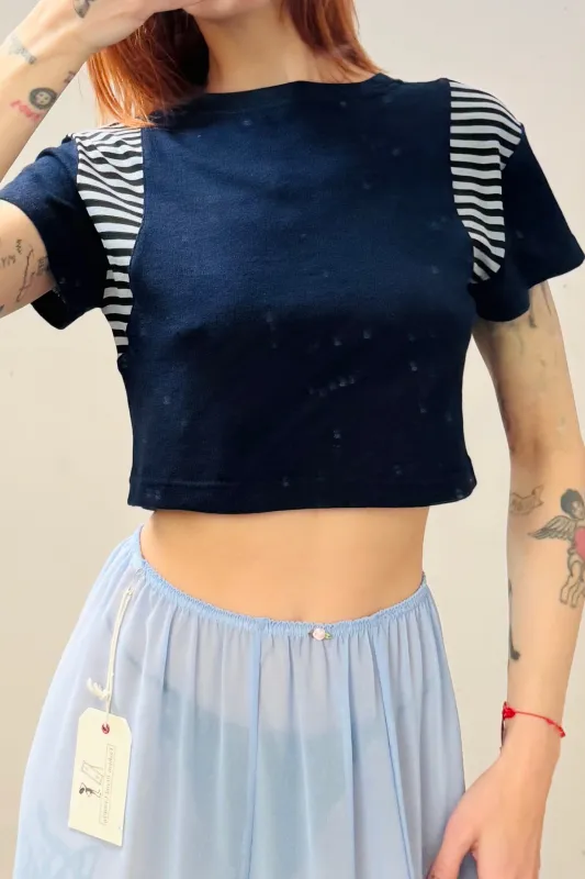 SAMPLE #154 - XS/S Blue Wool Crop Top sold by Fashion Brand Company