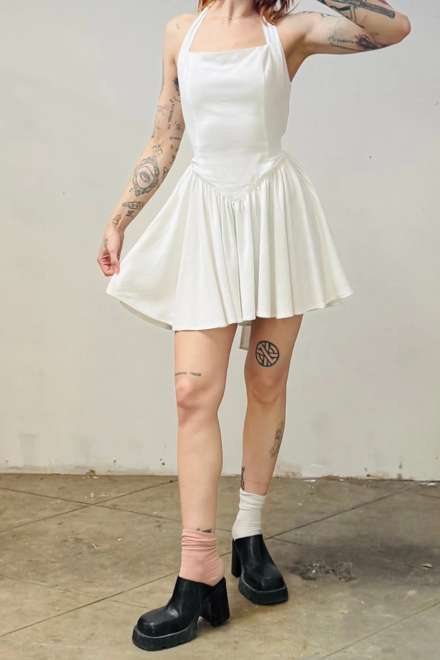 SAMPLE #156 - S White Linen Halter Mini sold by Fashion Brand Company