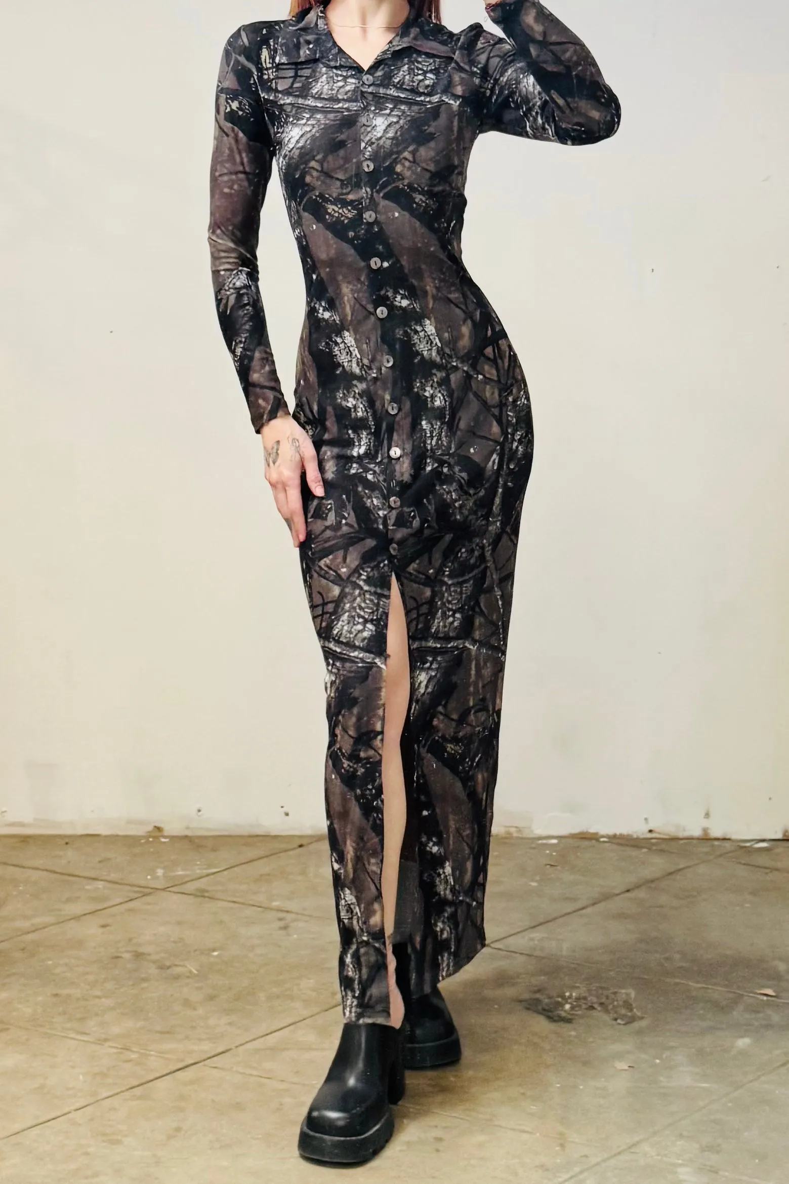 SAMPLE #164 - S Camo Mesh Maxi Dress sold by Fashion Brand Company