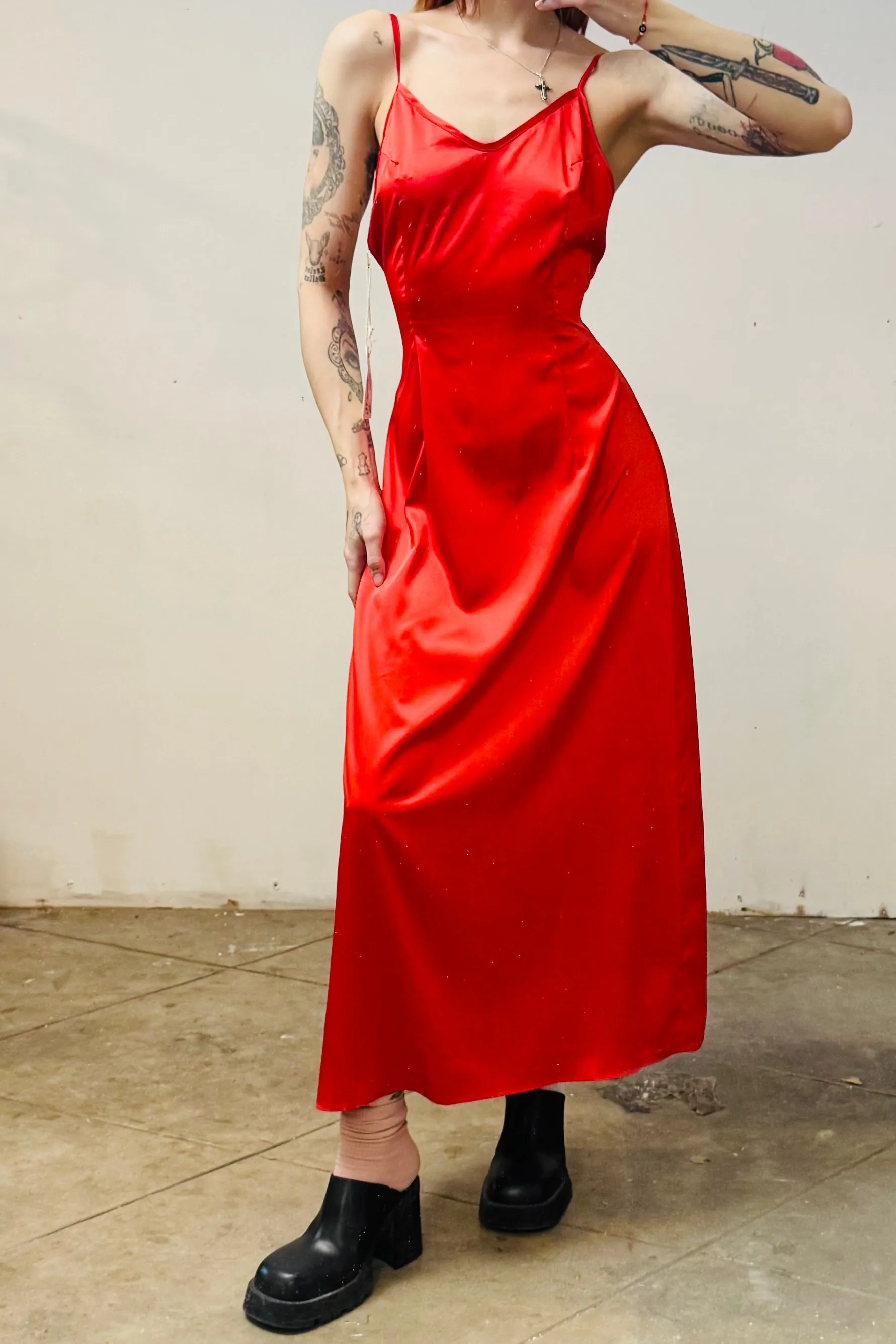 SAMPLE #165 - S Red Satin Maxi sold by Fashion Brand Company