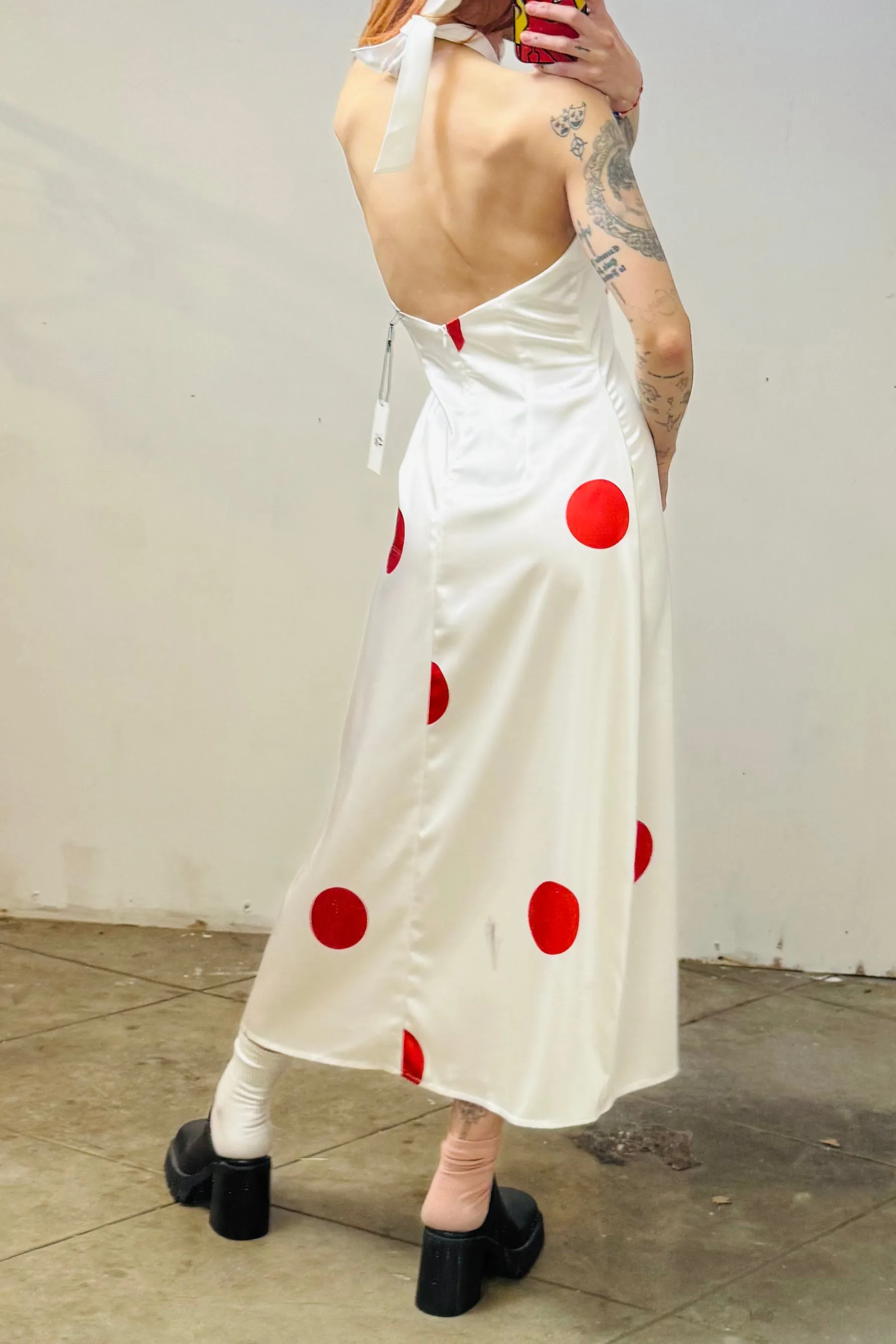 SAMPLE #166 - S White Polka Dot Satin Maxi sold by Fashion Brand Company product image thumbnail 2