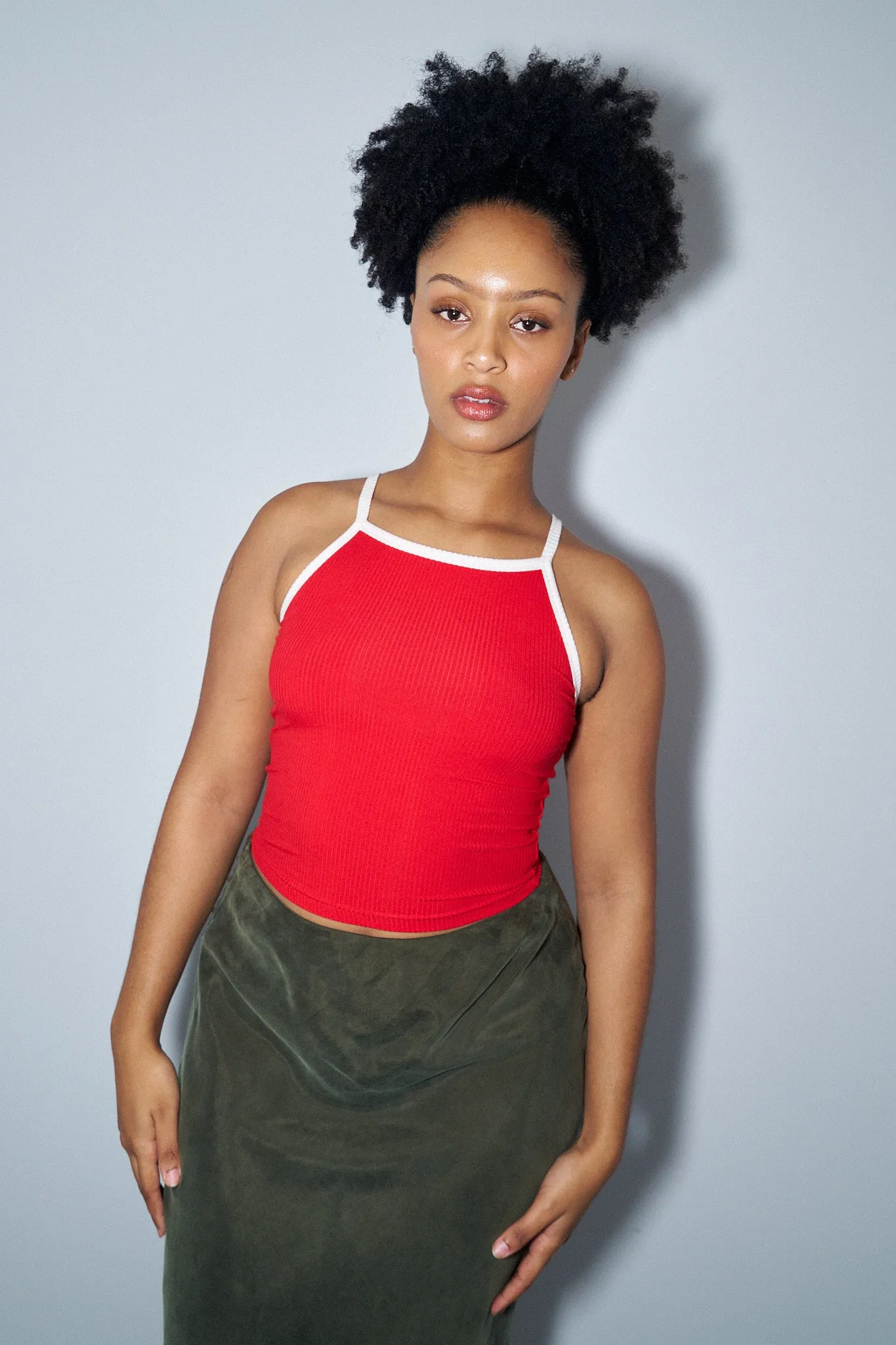 5 left - Camp Tank Tencel Rib Maraschino/White sold by Fashion Brand Company