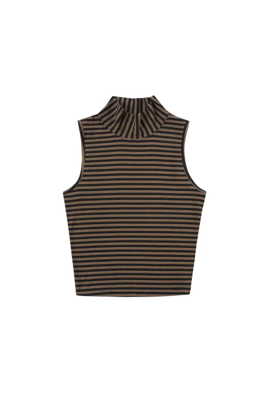 Mock Neck Tank Brown Stripe sold by Fashion Brand Company