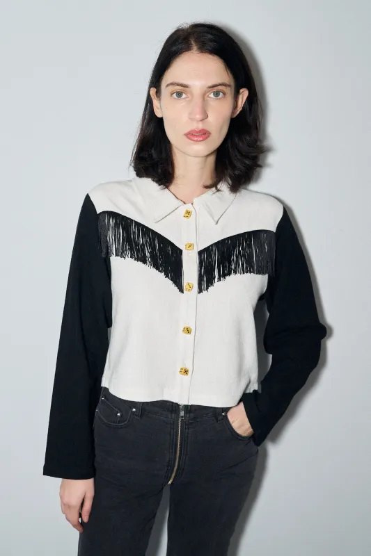 High Roller Thick Linen Fringe Shirt Jacket Black/White made by Fashion Brand Company