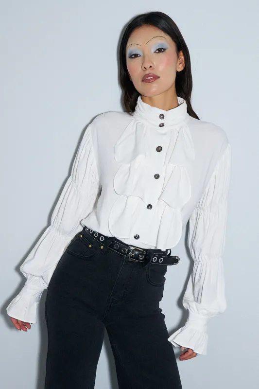 Unisex Puffy Shirt Soft Linen White sold by Fashion Brand Company