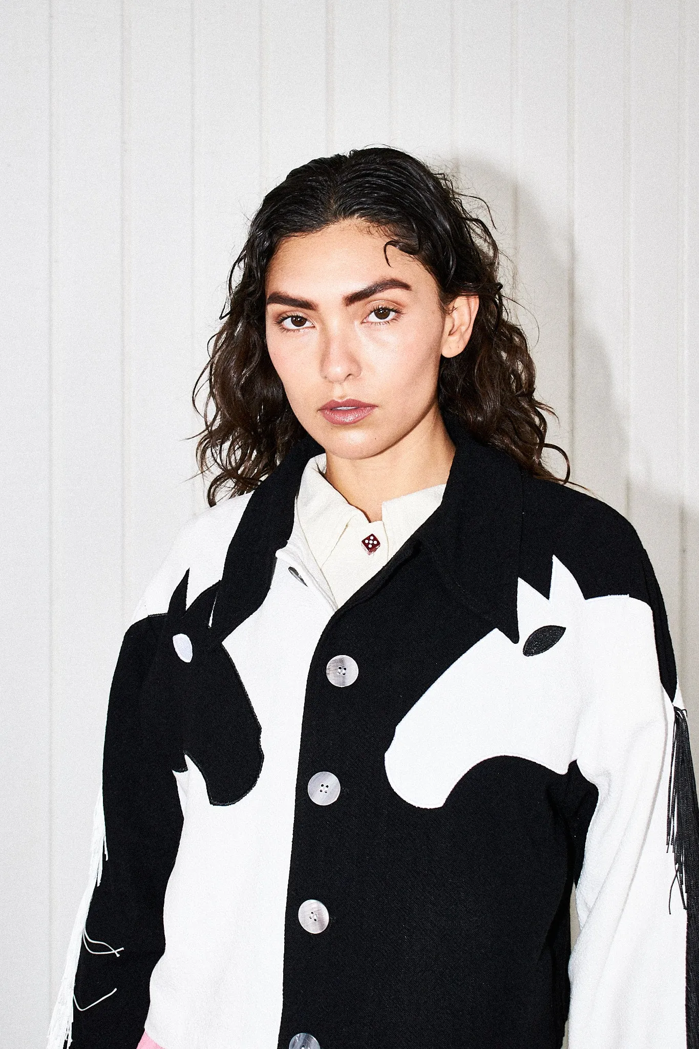 Dueling Horses Linen Crop Jacket Black/White sold by Fashion Brand Company product image thumbnail 2