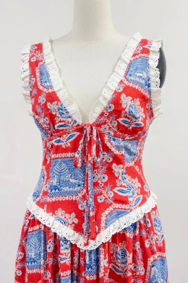 SAMPLE #208 - M Red Linen Sex Franch Print sold by Fashion Brand Company product image thumbnail 3