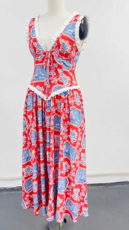 SAMPLE #208 - M Red Linen Sex Franch Print sold by Fashion Brand Company