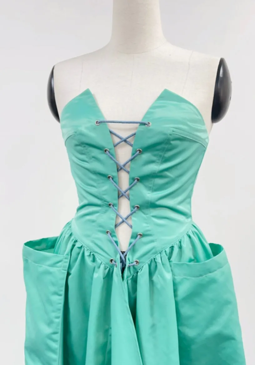 SAMPLE #207 - S Teal Lace Up Pocket Gown sold by Fashion Brand Company product image thumbnail 2