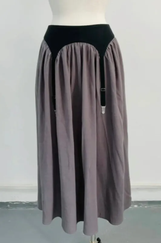 SAMPLE #196 - S Linen Gray Garter Maxi Skirt sold by Fashion Brand Company