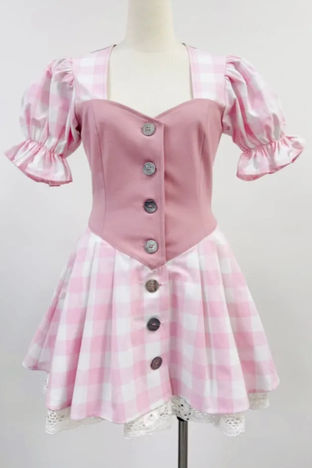 SAMPLE #194 - S Pink Breadmaking Gingham Dress sold by Fashion Brand Company