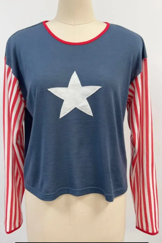 SAMPLE #193 - S Faded Blue Star and Stripes Top made by Fashion Brand Company