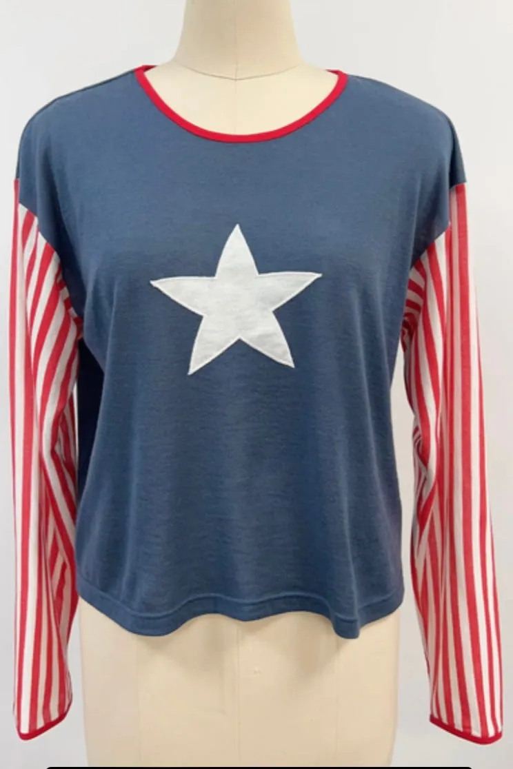 SAMPLE #193 - S Faded Blue Star and Stripes Top sold by Fashion Brand Company