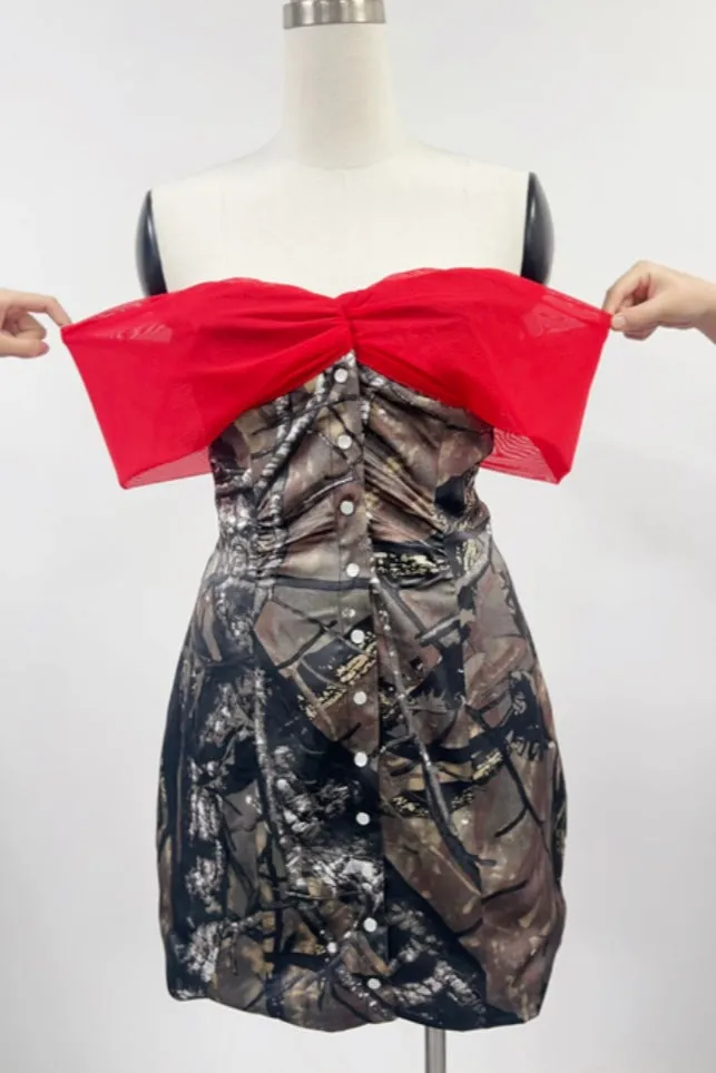 SAMPLE #190 - S Forest Camo Satin Mini Dress sold by Fashion Brand Company