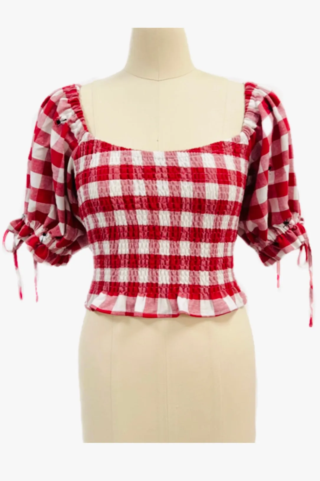SAMPLE #188 - S Gingham Bugs Smocked Peasant Blouse sold by Fashion Brand Company product image thumbnail 2