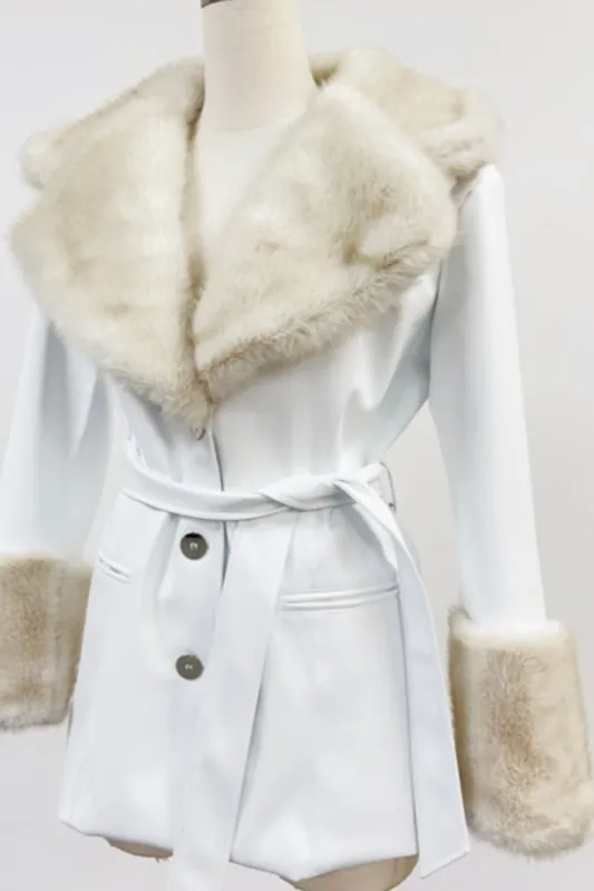 SAMPLE #201 - S White Plant Leather Penny Lane Coat made by Fashion Brand Company