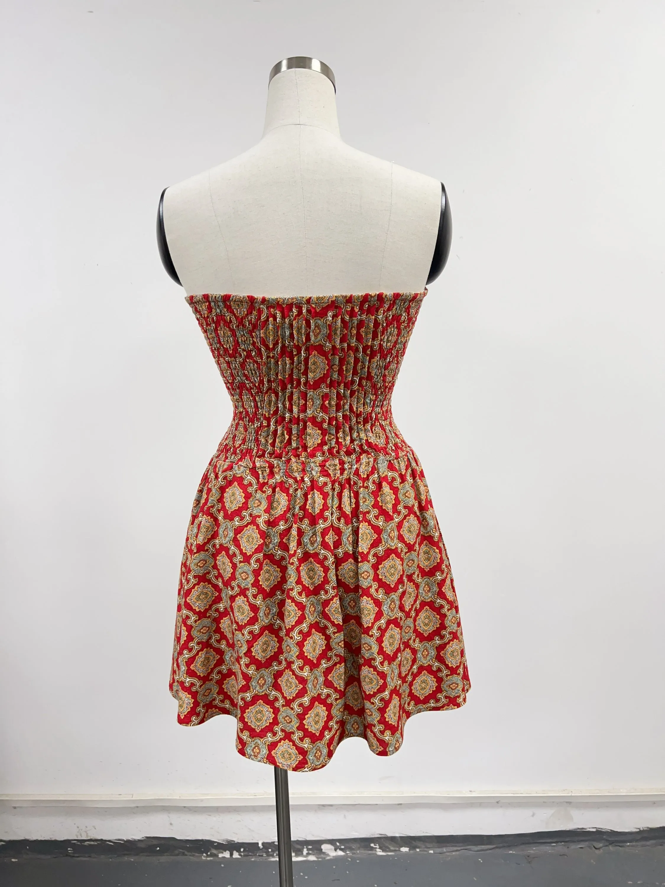 SAMPLE #113 - S Red Paisley Mini Smocked Tube Dress sold by Fashion Brand Company product image thumbnail 2