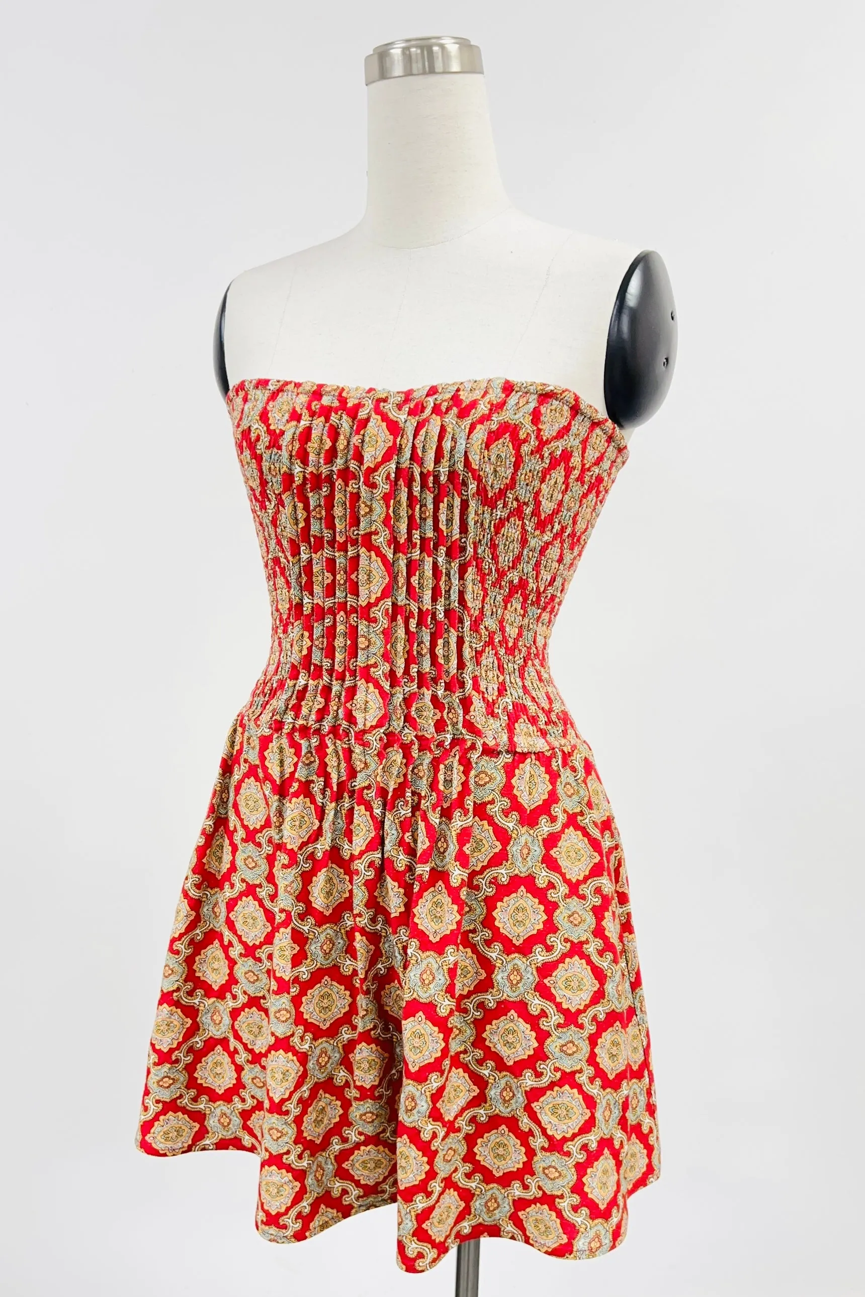 SAMPLE #113 - S Red Paisley Mini Smocked Tube Dress sold by Fashion Brand Company