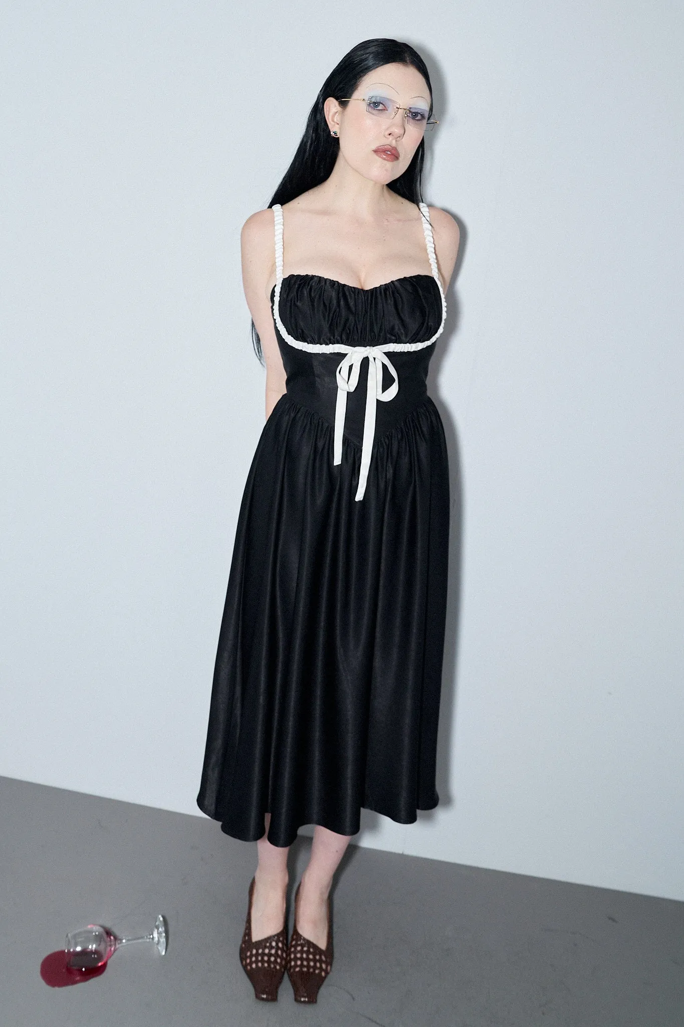 3 left - Boob Shelf Satin Dress Black/White sold by Fashion Brand Company product image thumbnail 2