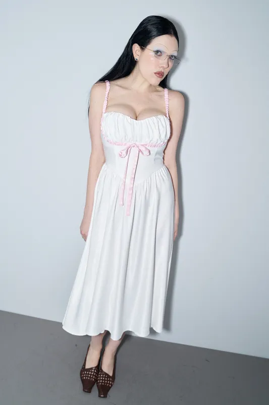 Boob Shelf Satin Dress White/Pink sold by Fashion Brand Company