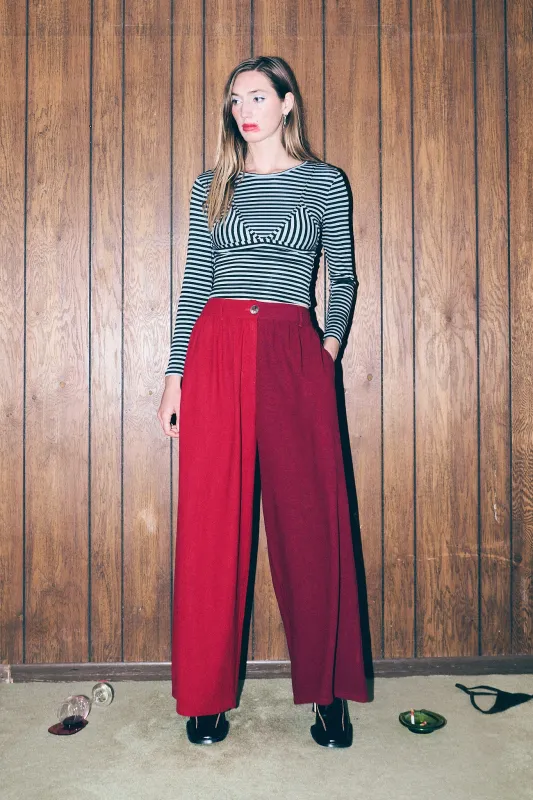 2 left - 2 tone Thick Linen Wide Leg Trousers Red/Maroon sold by Fashion Brand Company