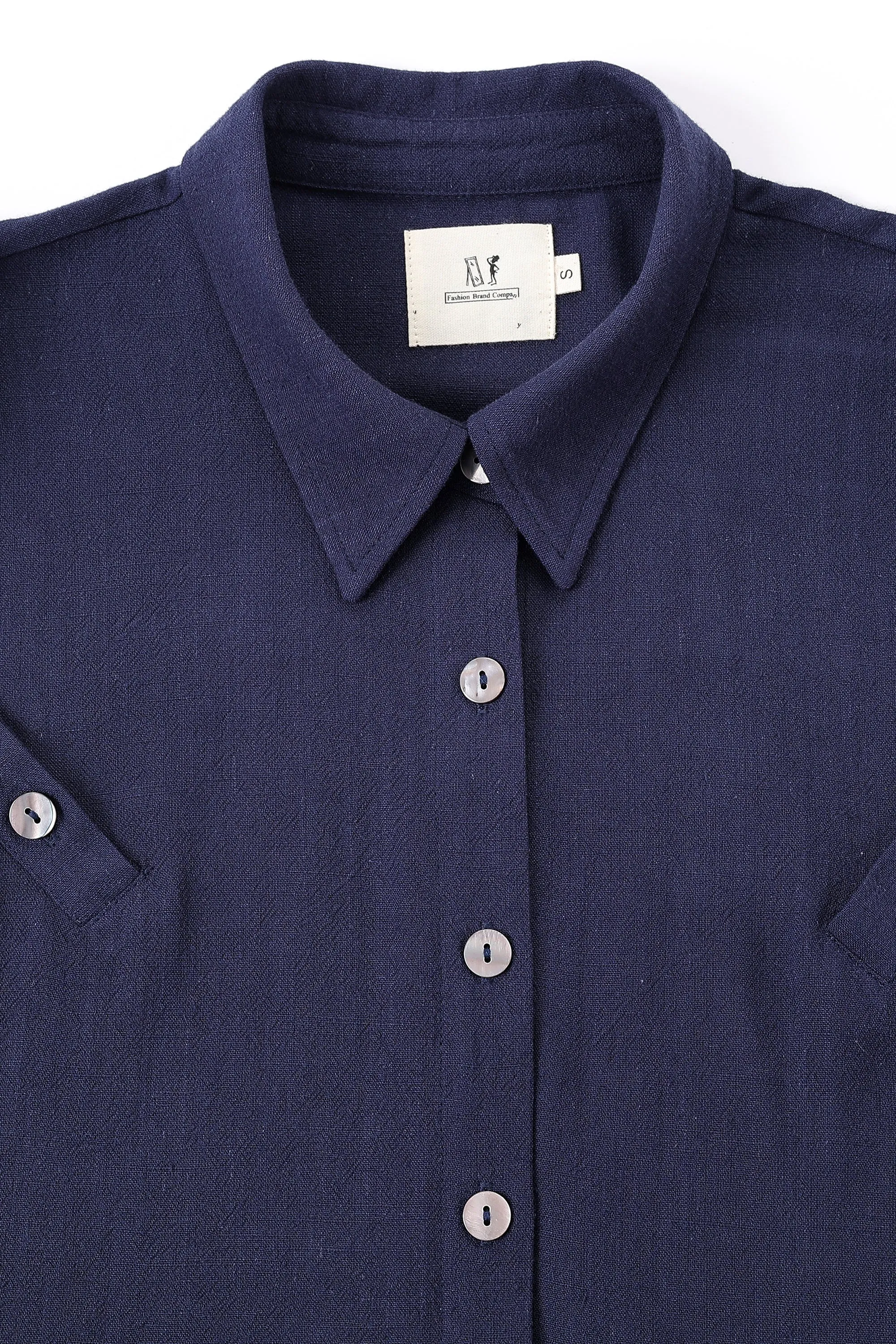 3 Collar Navy Long Sleeve Soft Linen Blouse sold by Fashion Brand Company product image thumbnail 4