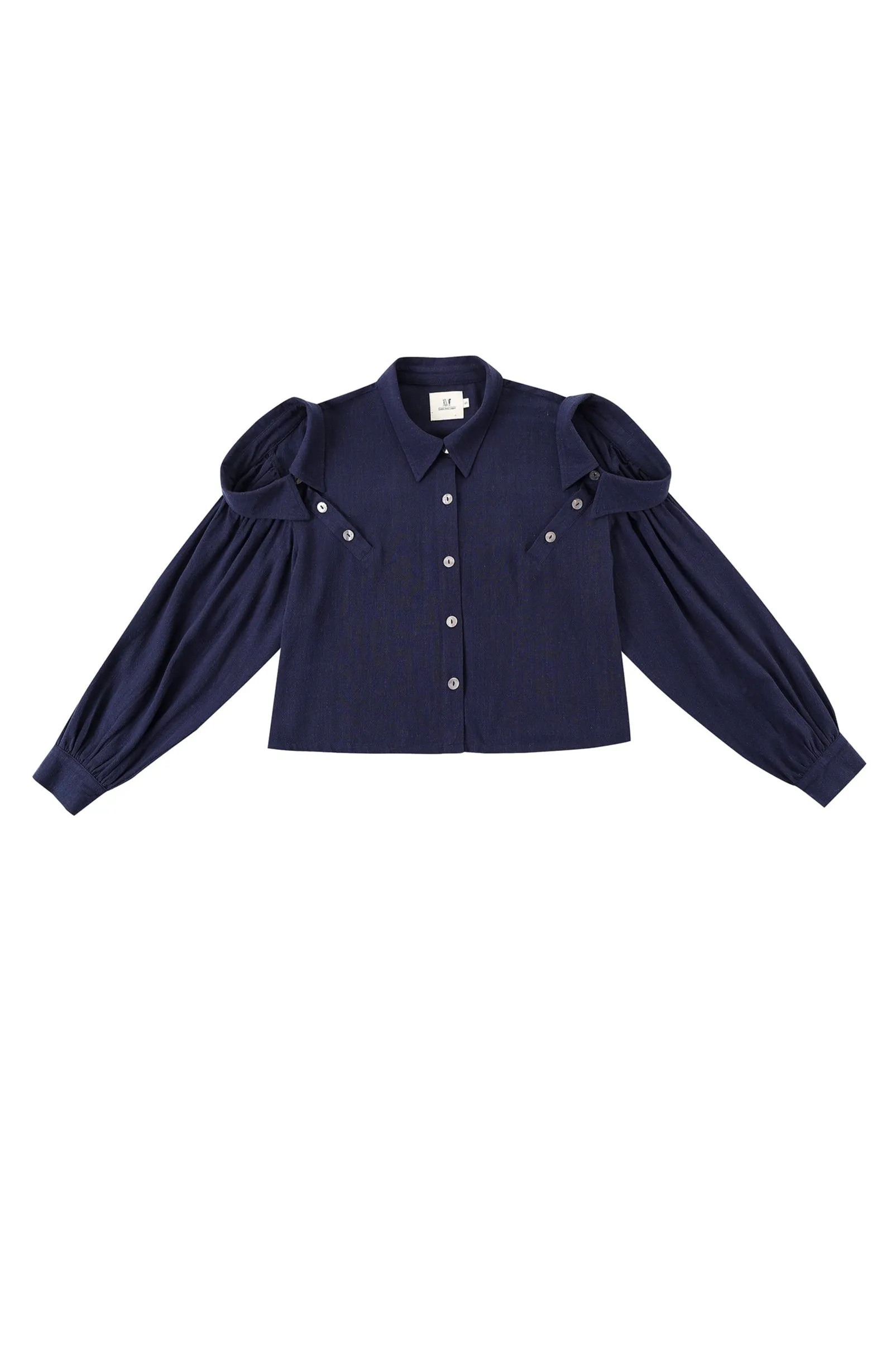 3 Collar Navy Long Sleeve Soft Linen Blouse sold by Fashion Brand Company product image thumbnail 2