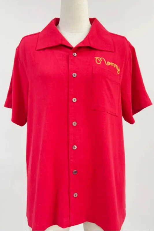 SAMPLE #199 - S  Red Mommy Button Down made by Fashion Brand Company