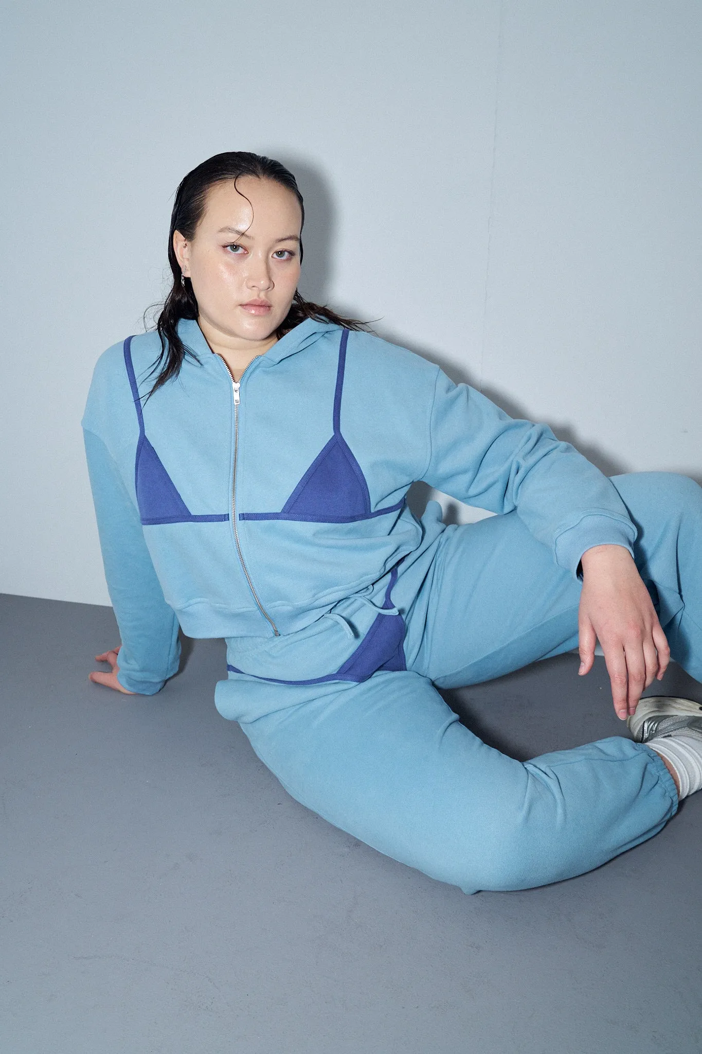Bikini Bod Zip-up Sweatshirt Light Blue/Navy sold by Fashion Brand Company