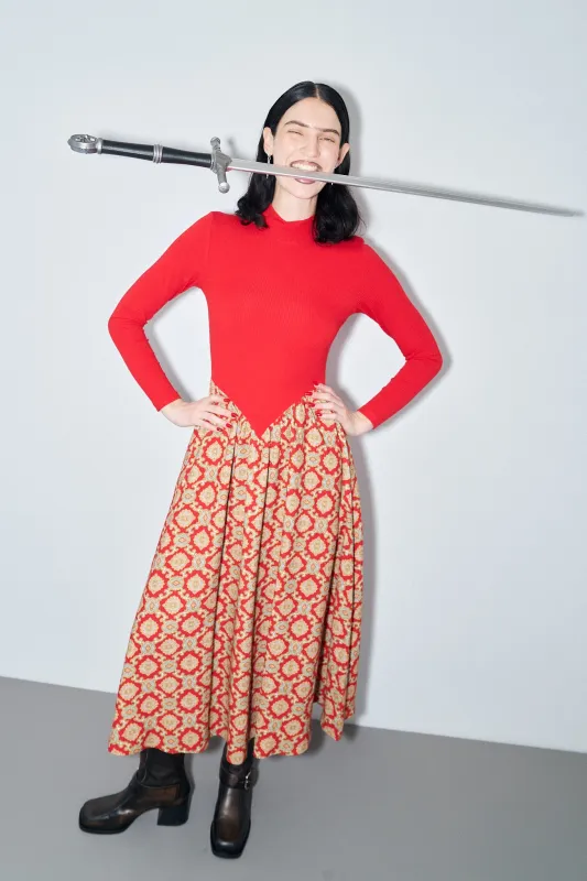 Fancy Red Couch Tencel Rib and Soft Linen Travel Dress sold by Fashion Brand Company