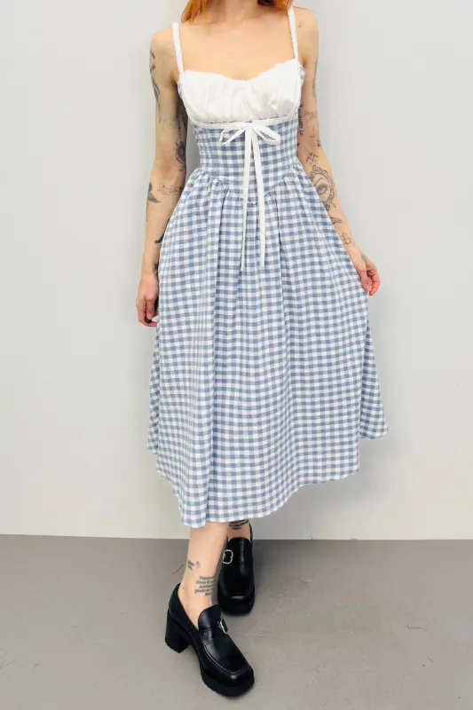 SAMPLE #283 - S Blue Gingham Maxi Dress sold by Fashion Brand Company