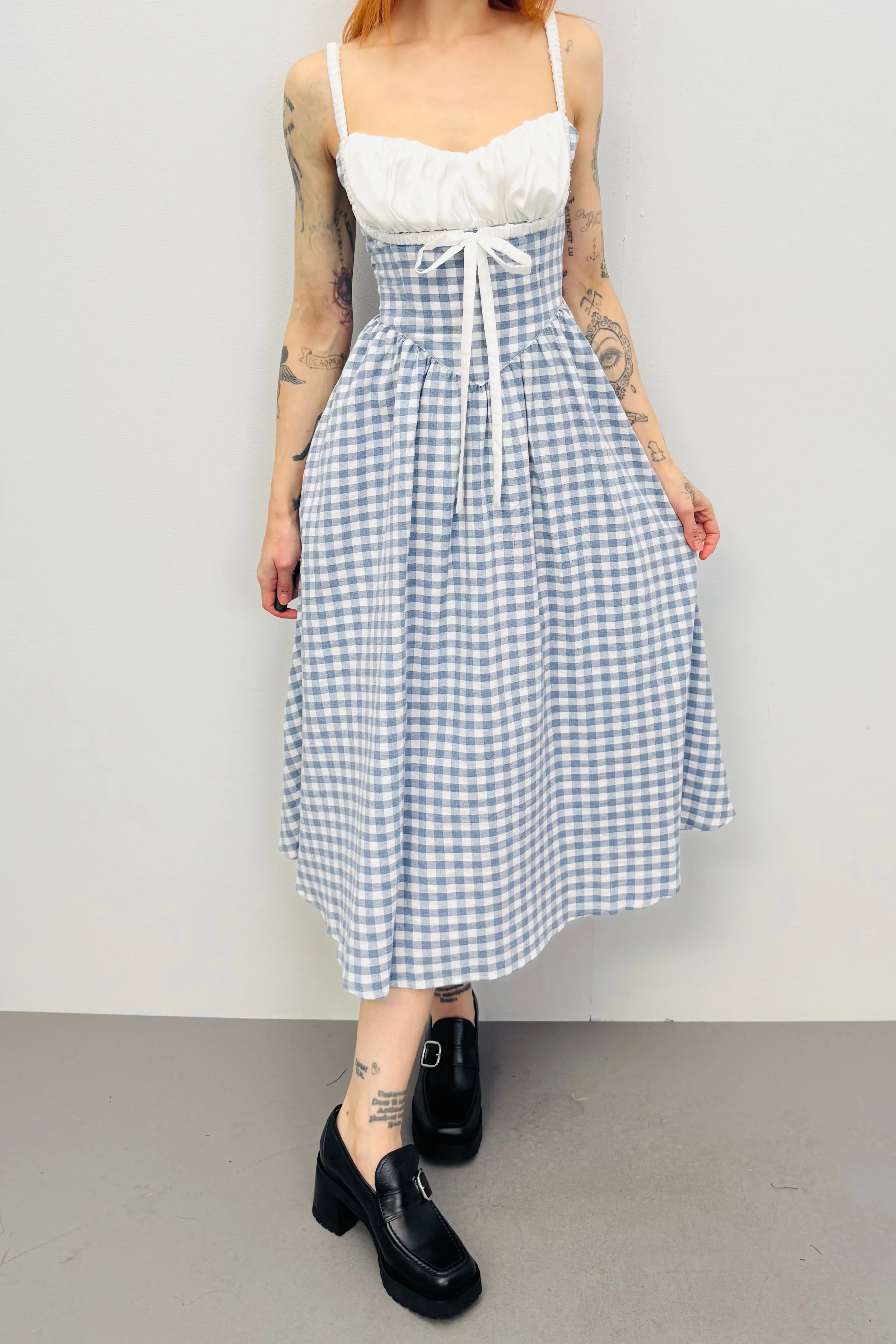 SAMPLE #283 - S Blue Gingham Maxi Dress sold by Fashion Brand Company