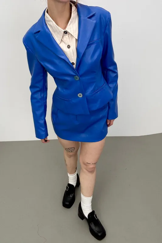 SAMPLE #266 - S Blue faux Leather Blazer made by Fashion Brand Company