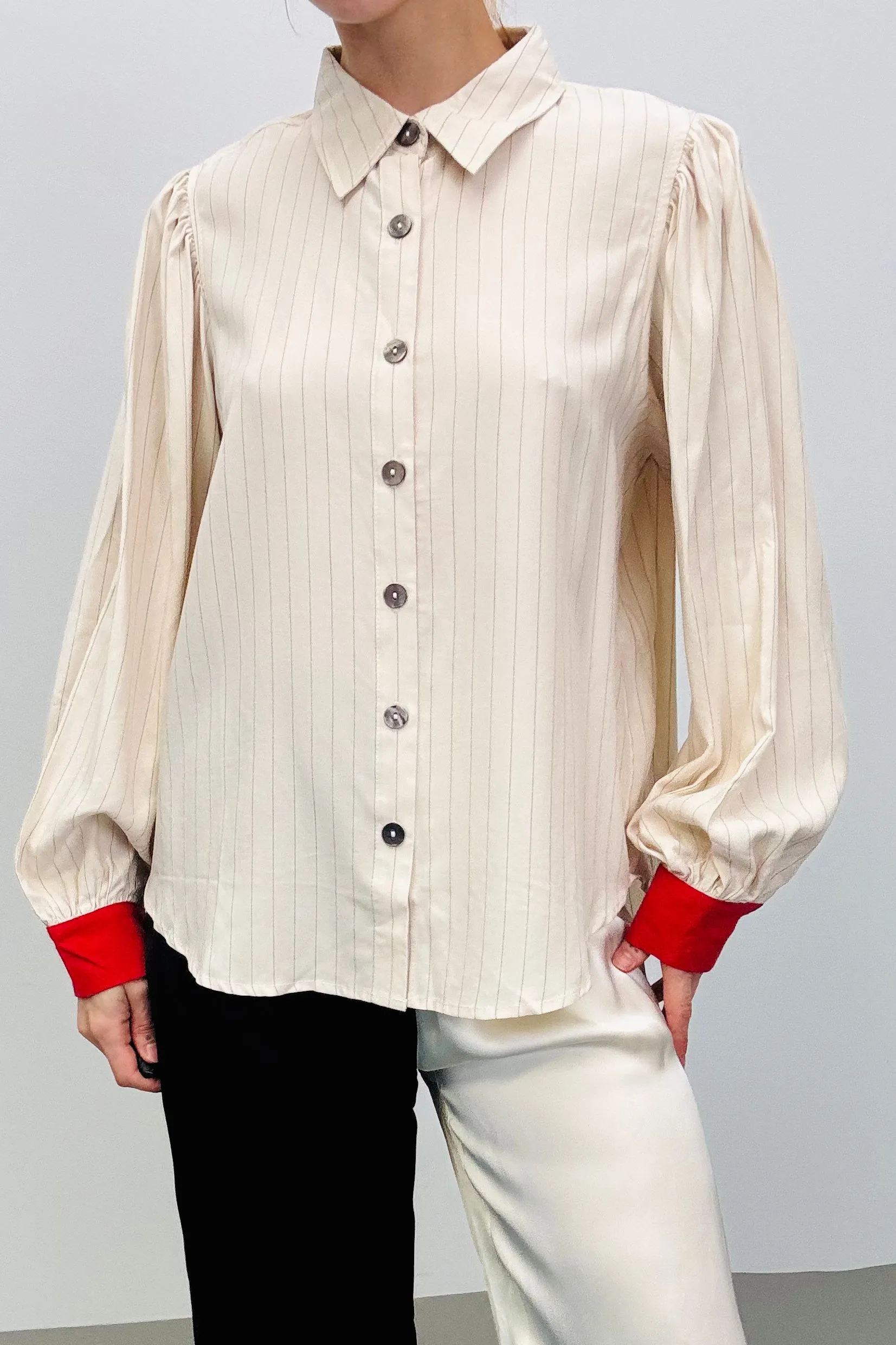 SAMPLE #264 - S Baseball Button Down Red cuffs sold by Fashion Brand Company