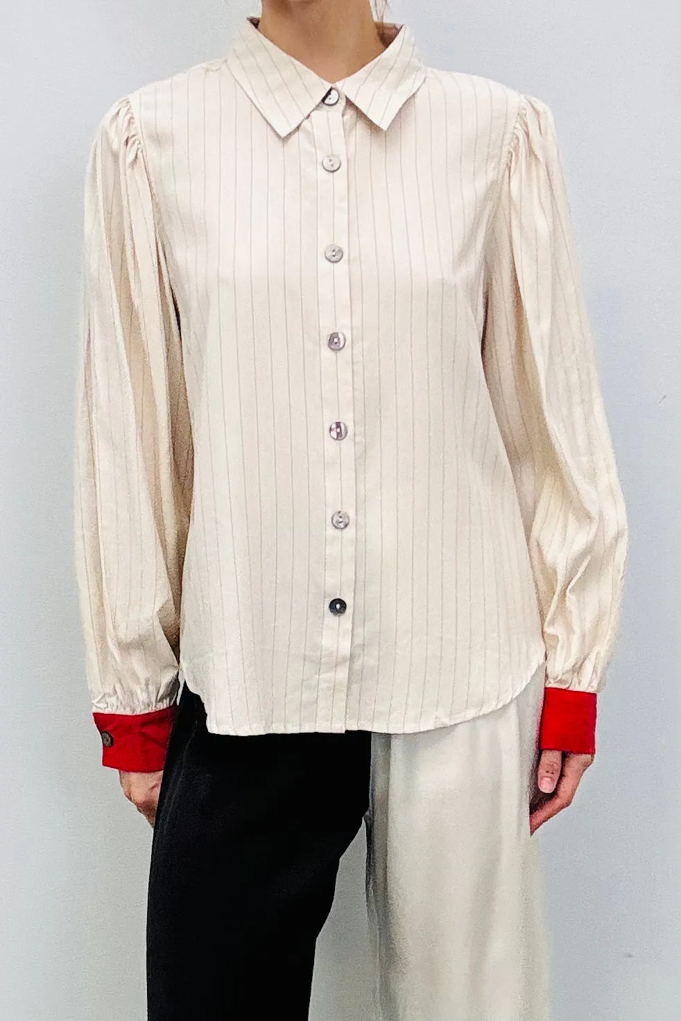 SAMPLE #264 - S Baseball Button Down Red cuffs sold by Fashion Brand Company product image thumbnail 2