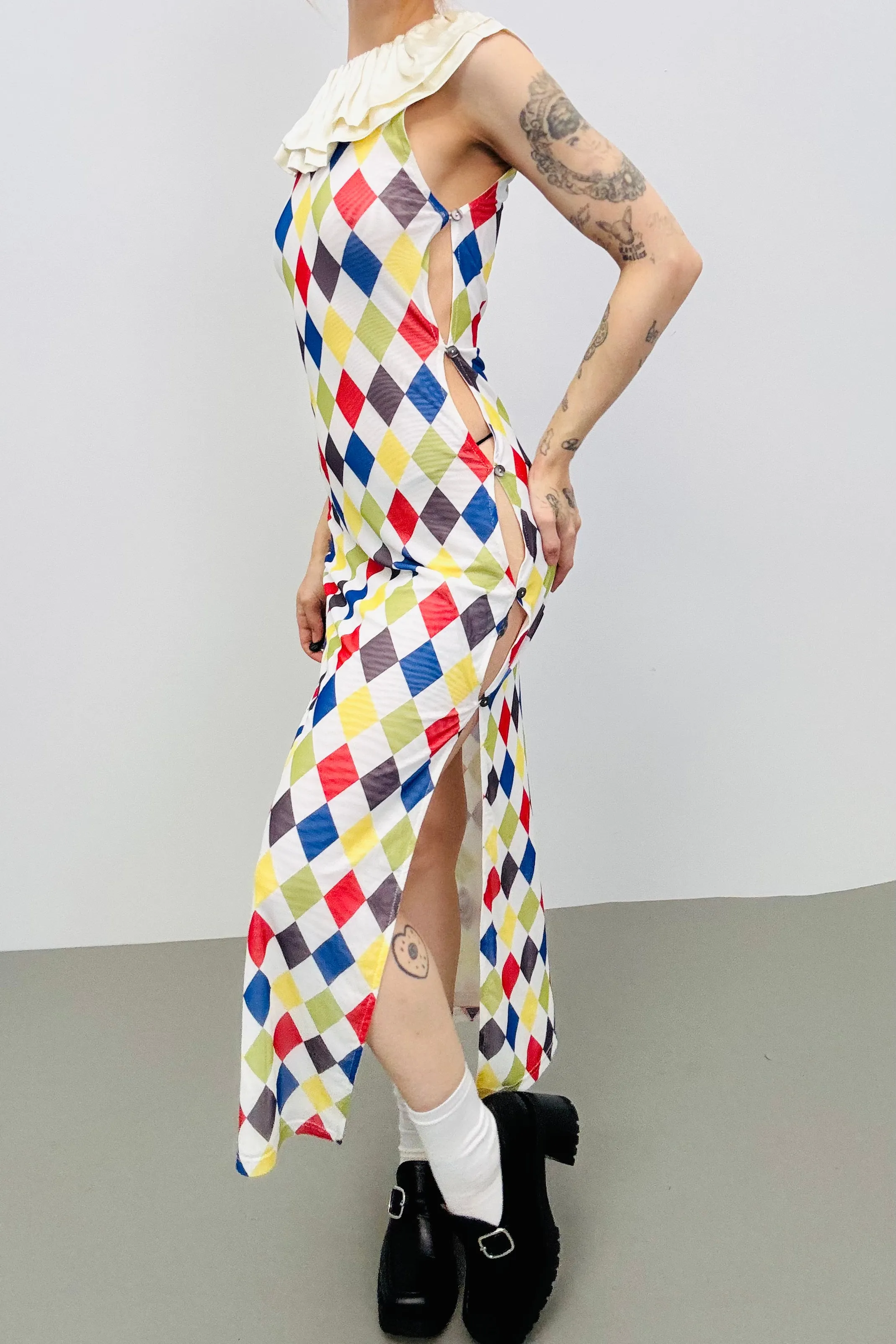 SAMPLE #262 - S Multi Color Mesh Clown Maxi sold by Fashion Brand Company
