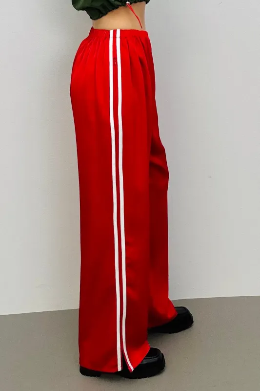 SAMPLE #254 - S Red Satin Sporty Lounge Pants sold by Fashion Brand Company
