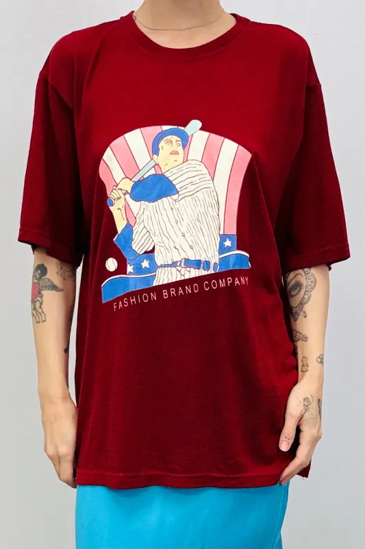 SAMPLE #252 - Unisex S Knit Burgundy Baseball Tee made by Fashion Brand Company