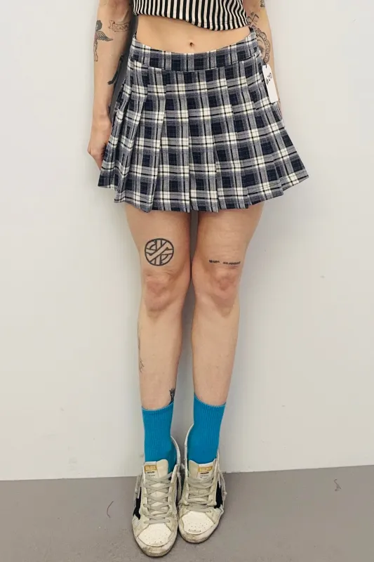 SAMPLE #243 - S Navy Plaid Mini Skirt made by Fashion Brand Company