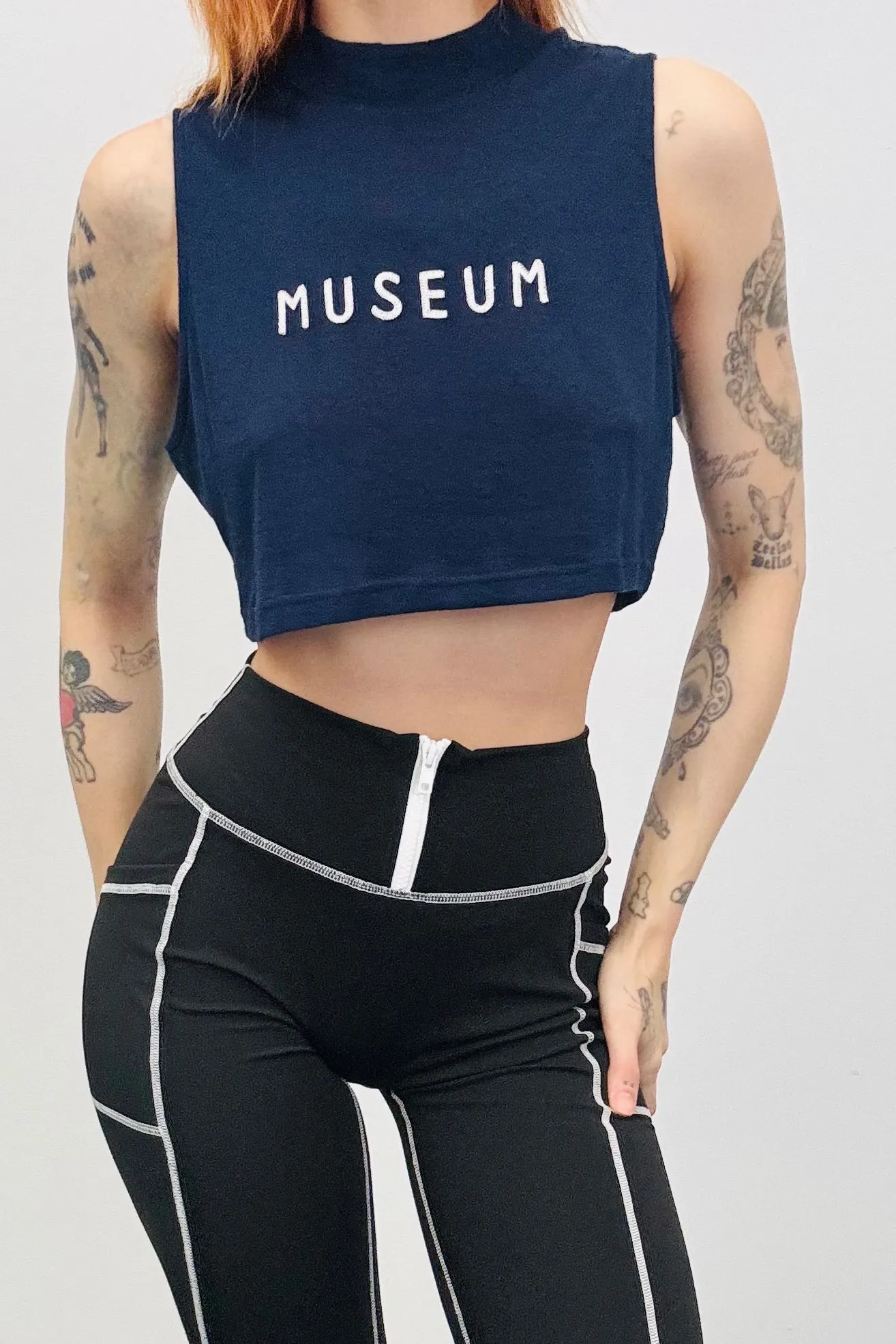 SAMPLE #242- S Navy Museum Crop Top sold by Fashion Brand Company