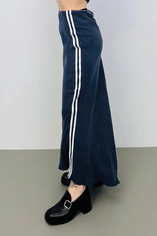 SAMPLE #239 - S Navy Sporty Cupro Maxi Skirt sold by Fashion Brand Company
