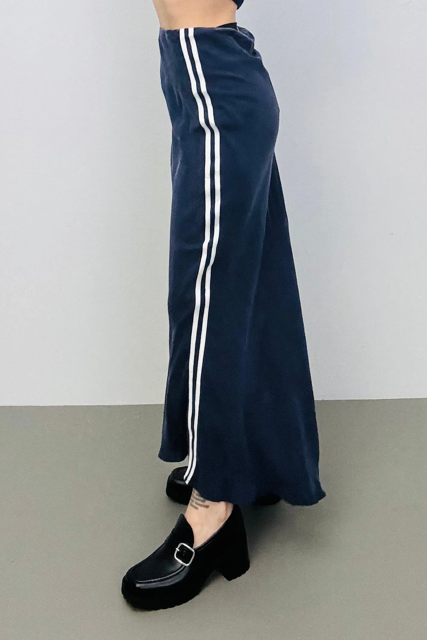 SAMPLE #239 - S Navy Sporty Cupro Maxi Skirt sold by Fashion Brand Company