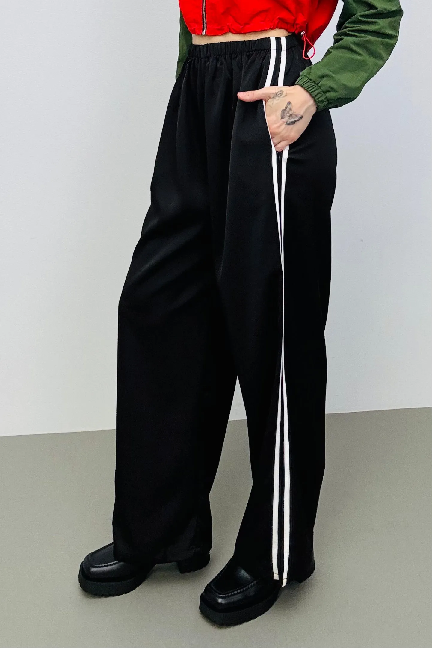 SAMPLE #235 - S Black Satin Sporty Lounge Pants sold by Fashion Brand Company