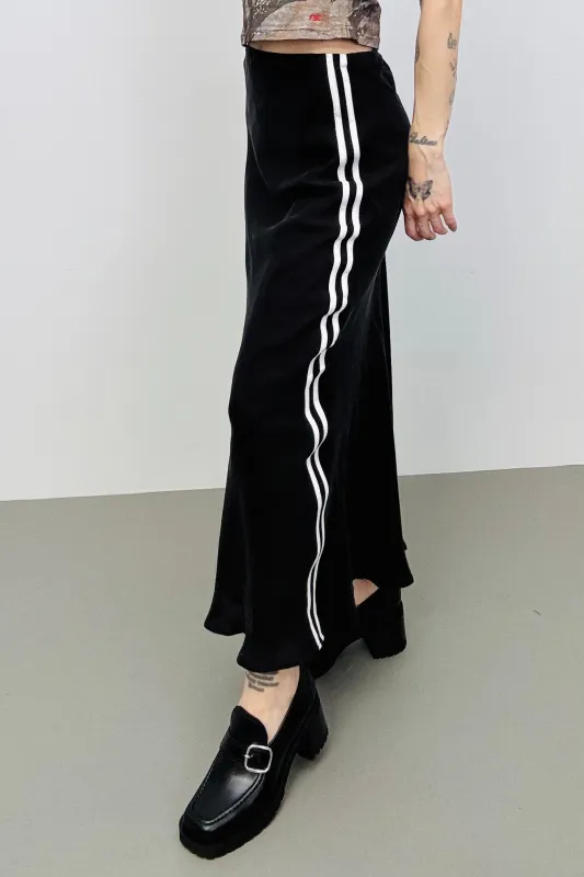 SAMPLE #234 - S Black Sporty Cupro Maxi Skirt sold by Fashion Brand Company