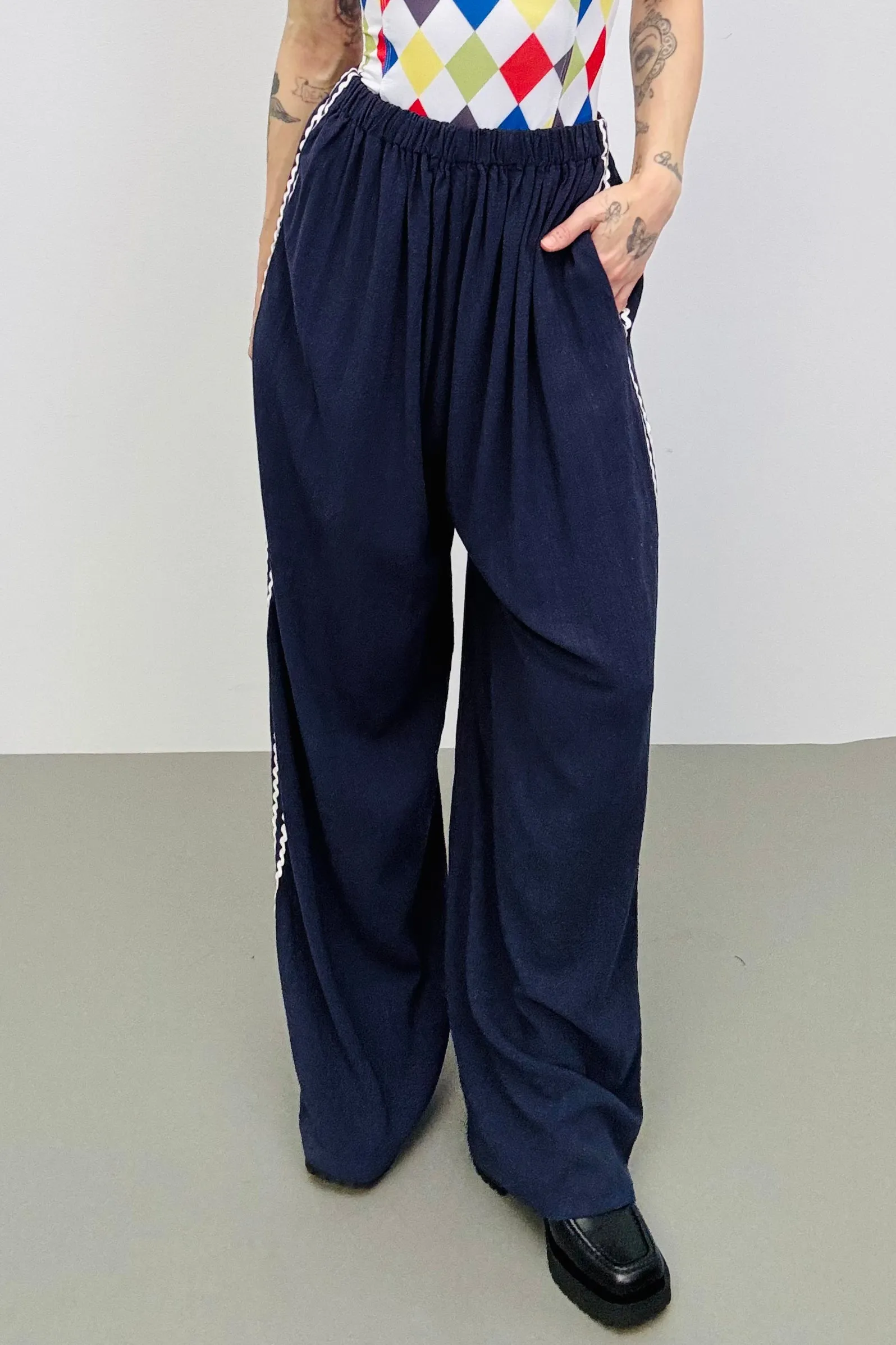 SAMPLE #224 - S Navy Bric a Brac Striped Linen Lazy Pant sold by Fashion Brand Company product image thumbnail 2