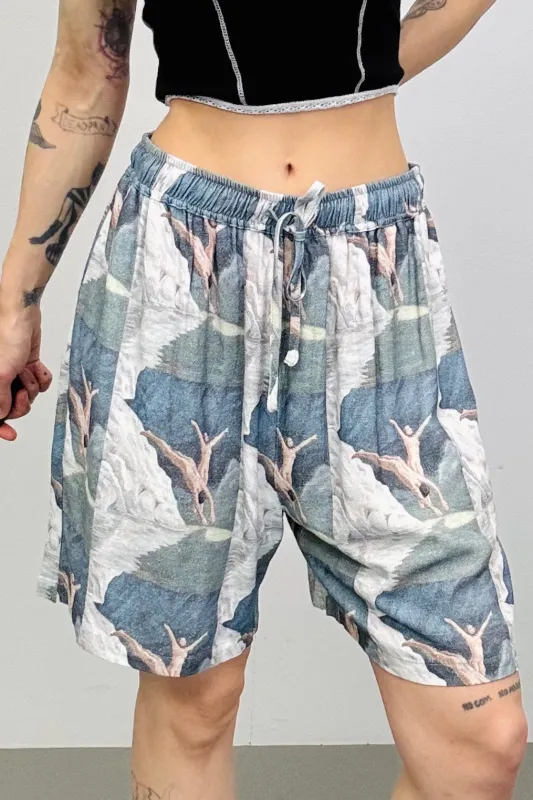SAMPLE #216 - unisex S Divers Print Linen Shorts made by Fashion Brand Company