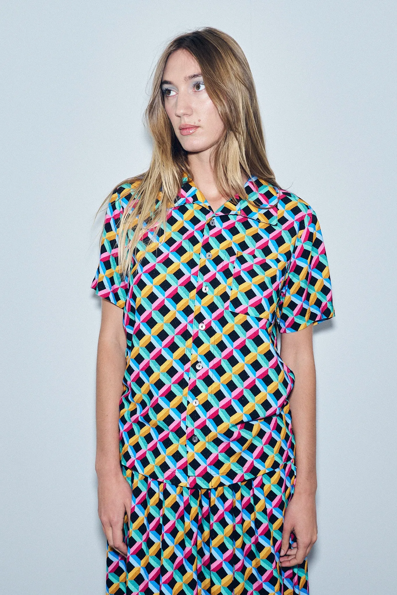 1 left - Unisex Linen Button Up Screensaver sold by Fashion Brand Company product image thumbnail 3