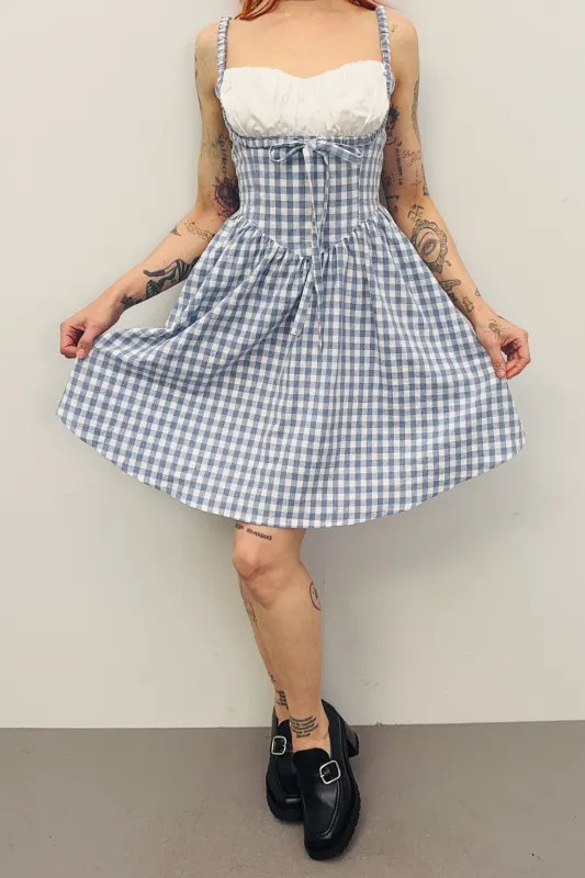 SAMPLE #352 - S Blue Gingham Mini Dress sold by Fashion Brand Company